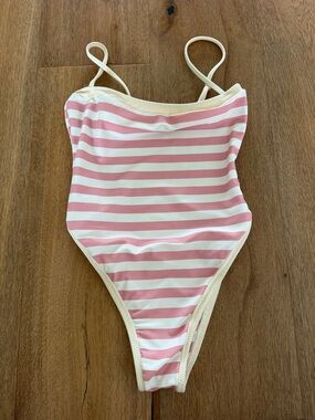 Same Women's Pink and White Stripe One-Piece Swimsuit
